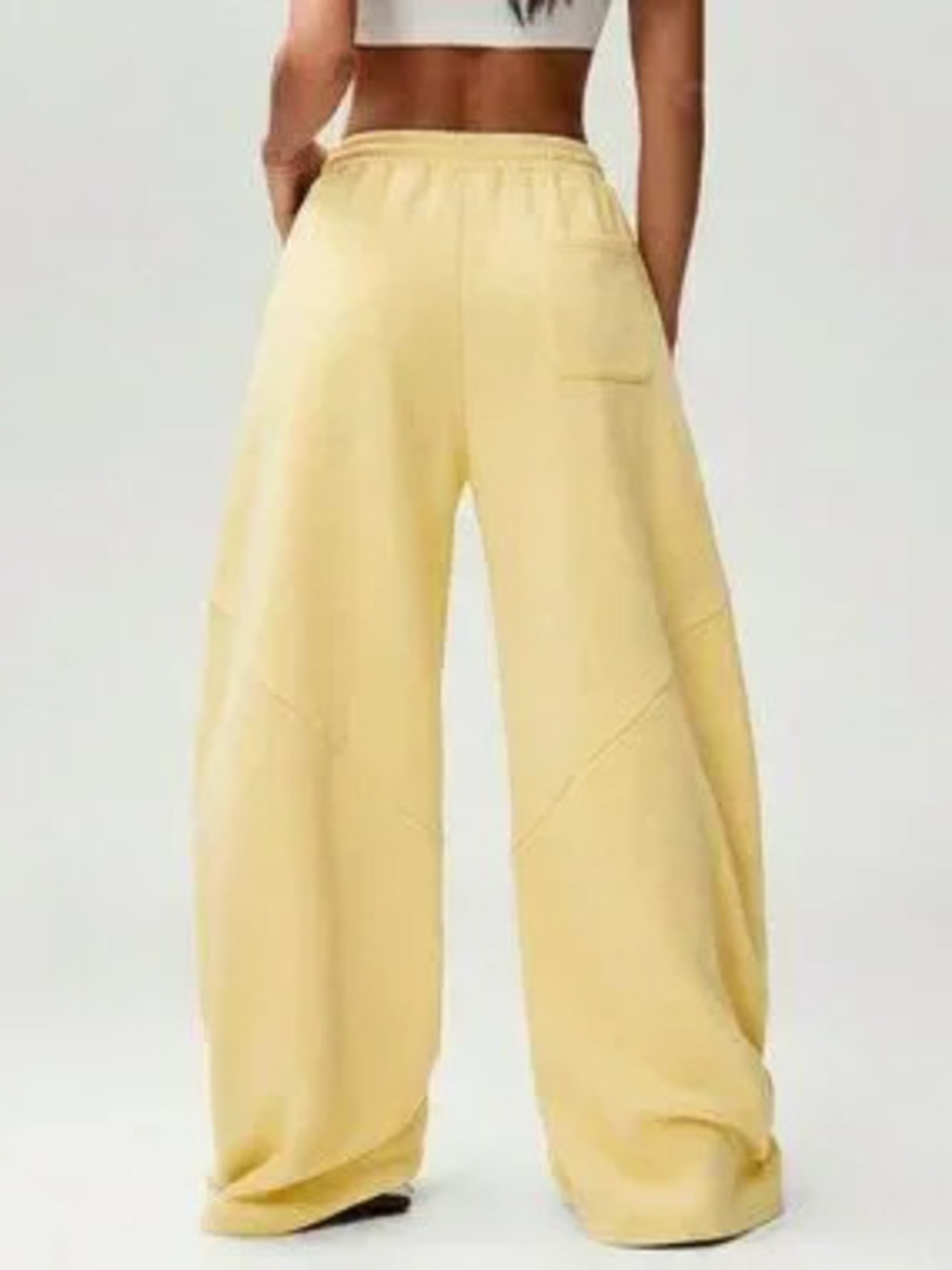 Light Yellow Casual Women's Oversized Barrel Leg Cozy Barrel Sweatpants - Picture 3 of 5